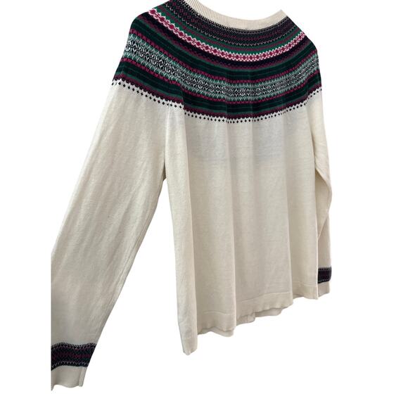 Talbots Cashmere Blend Fair Isle Trim Button Front Cardigan Size Large Petite - Picture 7 of 10